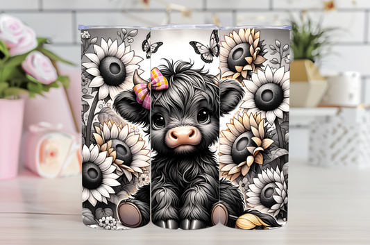 Cute Black Highland Cow 20oz Skinny Tumbler – Insulated Stainless Steel with Lid & Straw