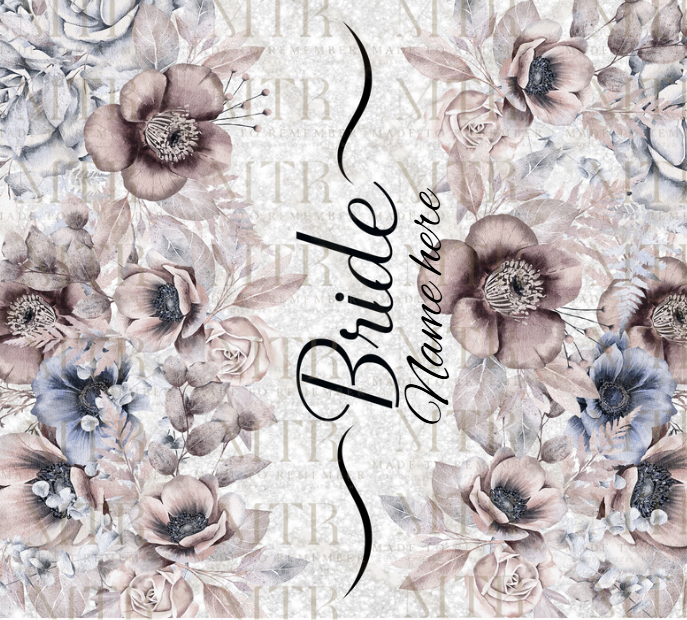 Floral Bride Tumbler – 20oz Stainless Steel Custom Cup with Name – Elegant Personalized Wedding Gift for the Bride