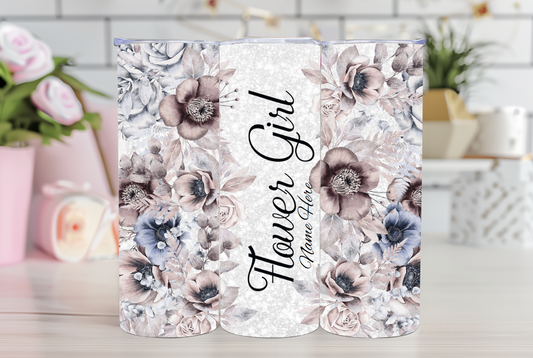 Floral Flower Girl Tumbler – 20oz Stainless Steel Custom Cup with Name – Sweet Gift for Your Little Wedding Helper