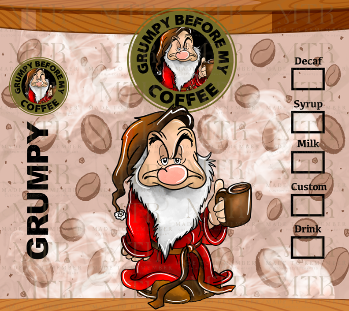 Grumpy Before My Coffee” Tumbler – 20oz Stainless Steel Starbucks-Inspired Cup Featuring Grumpy – Funny Disney Gift!