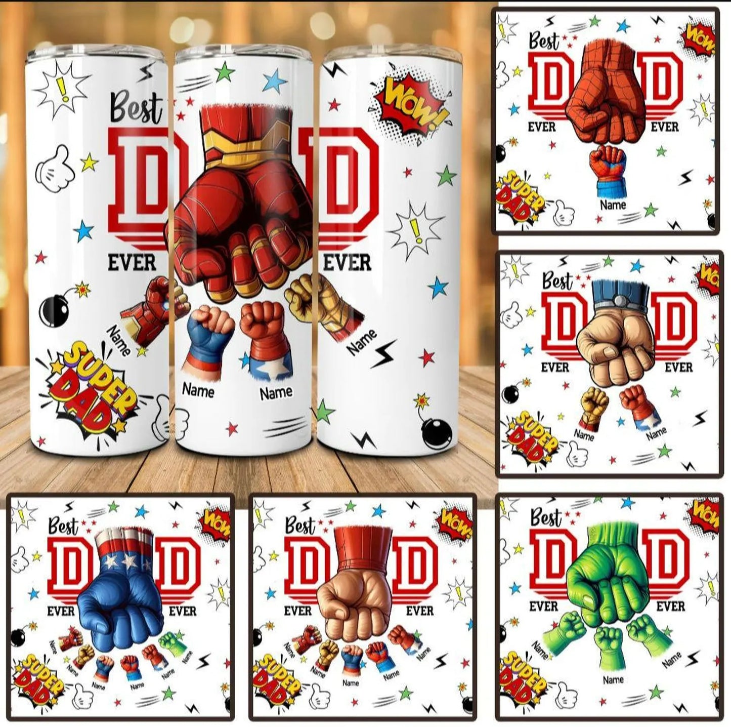 Personalised Superhero Dad Tumbler – Best Dad Ever 20oz Gift, Custom Father’s Day Gift, Birthday Gift for Dad from Kids, Insulated travel cup