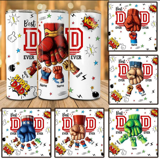 Personalised Superhero Dad Tumbler – Best Dad Ever 20oz Gift, Custom Father’s Day Gift, Birthday Gift for Dad from Kids, Insulated travel cup