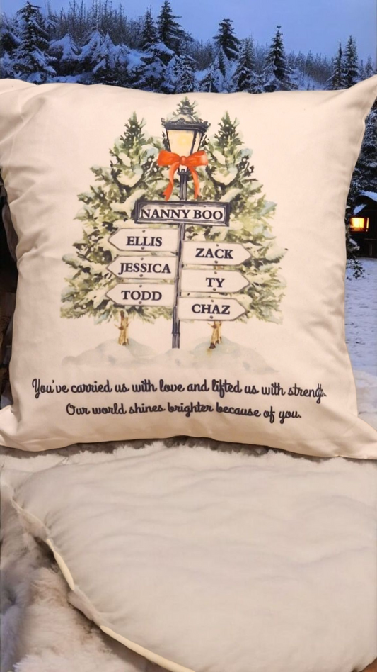 Personalised Christmas Lamp Post Family Cushion Cover